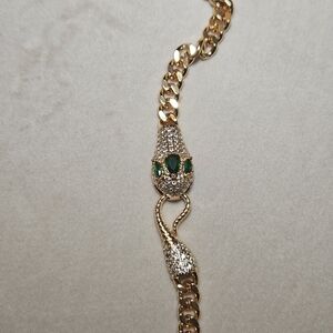 Elegant Gold Plated and Green Emerald Bracelet 8 Inch